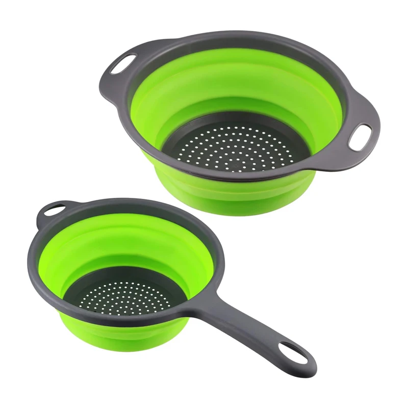 

2 шт. складной дуршлаг с ручкой, складная корзина для слива, кухонное сито, сливная корзина для овощей и фруктов, корзина для кухонных принадлежностей