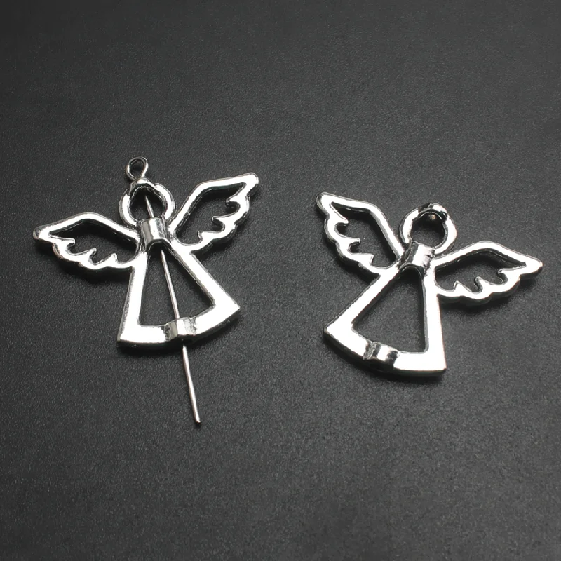 15pcs Silver Plated Angel Wings Alloy Perforated Beads DIY Charms Jewelry Crafts Gift Making 28*22mm A240