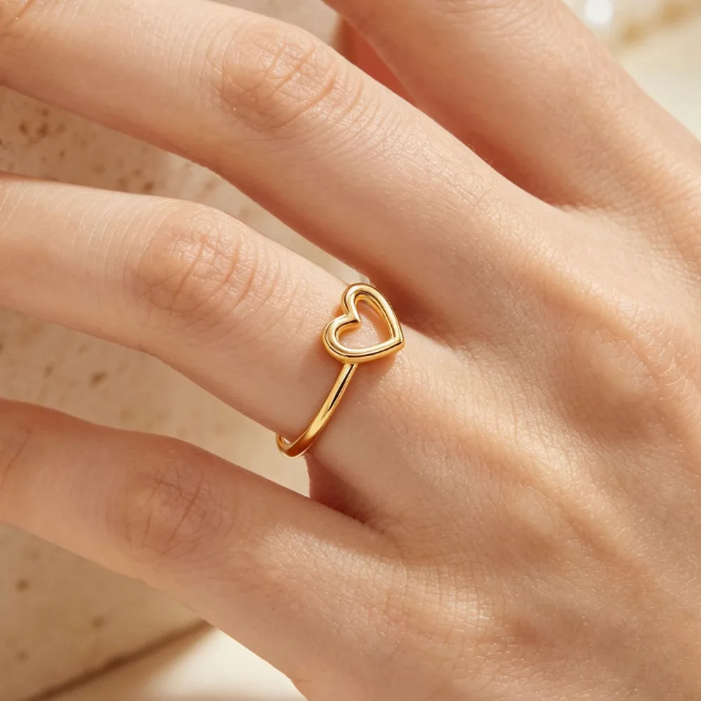 Fashion Dual Tone Heart Ring Gold Silver Plated Women Engagement Wedding Statement Jewelry