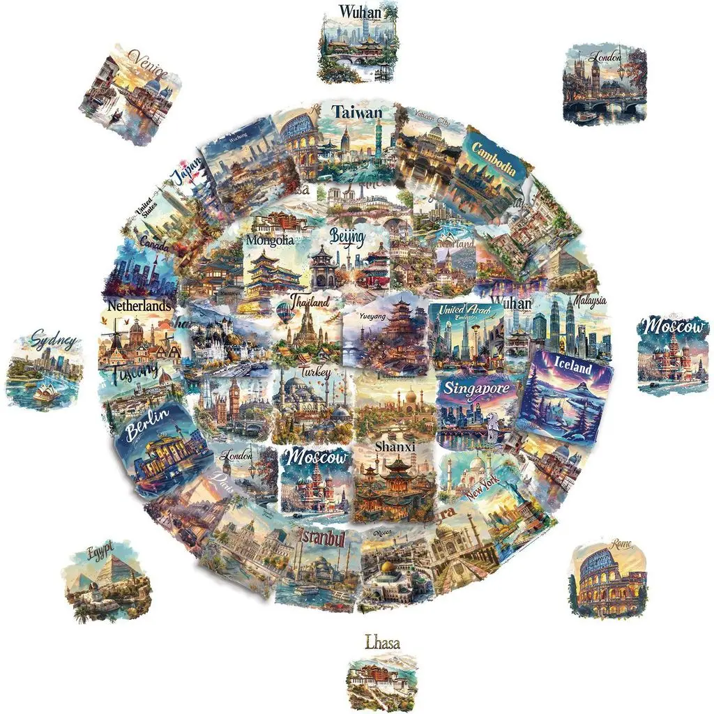 50Pcs Transparent Travel Postcard PET Stickers Waterproof Journal Decals For Guitar Notebook DIY Decor Anime Worlds Store