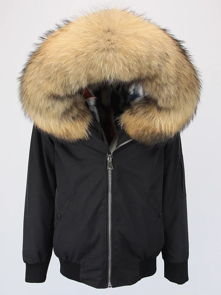 Manteau en fourrure naturelle à capuche pour femme, veste d'hiver, blouson aviateur, parka à col en vraie fourrure de raton laveur, optique chaude, streetwear, 2024