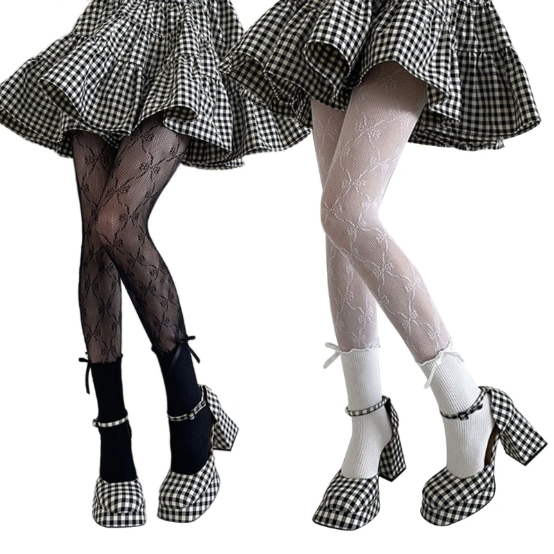 

Women Japanese Lace Patchwork Fishnet Tights Ruffle Bowknot Ankle Sock Pantyhose