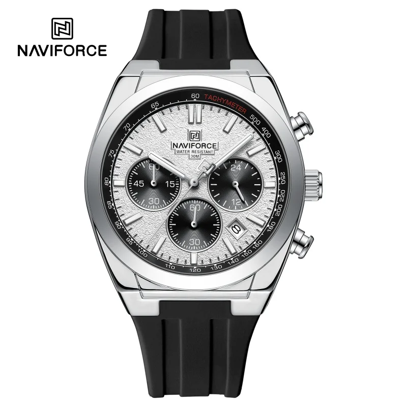 

NAVIFORCE Men's Multifunctional Chronograph Fashion Watch Luminous Hands 3ATM Waterproof Silicone Strap Men's Quartz Watch Gift