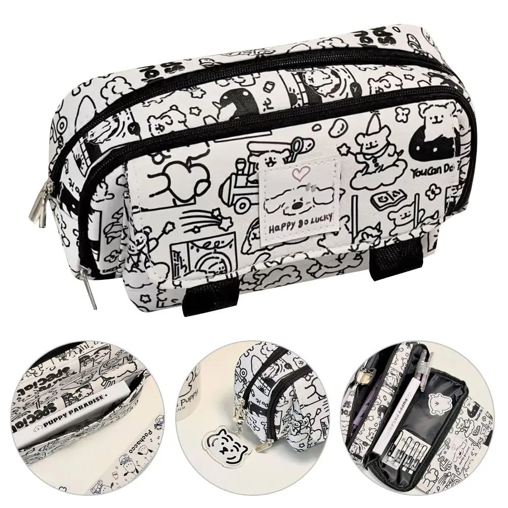 Printed Stationery Storage Bag Durable Portable Large-capacity Stationery Organizer Multi-function Pencil Case