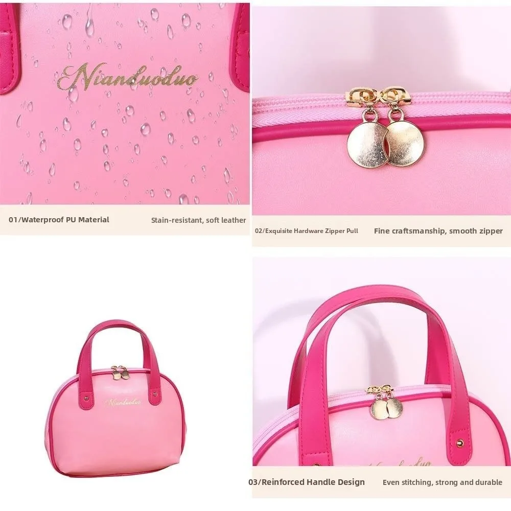 Large Capacity PU Cosmetic Bag Dopamine Color Waterproof Handheld Make Up Bag Storage Container Dust-proof Washing Bag Women