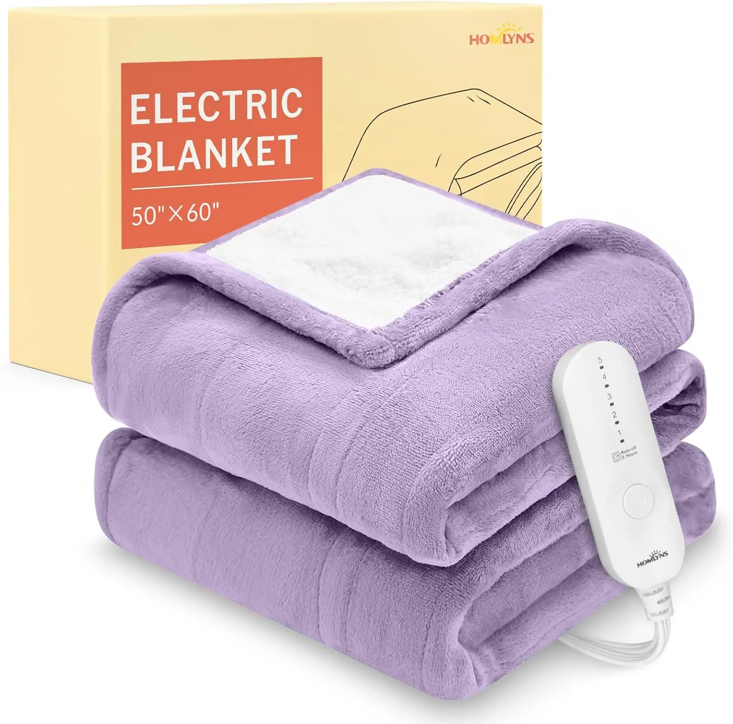 

Soft Flannel Sherpa Heated Throw with 5 Heat Settings, Timer Auto Shut Off, Purple (50x60 inches)