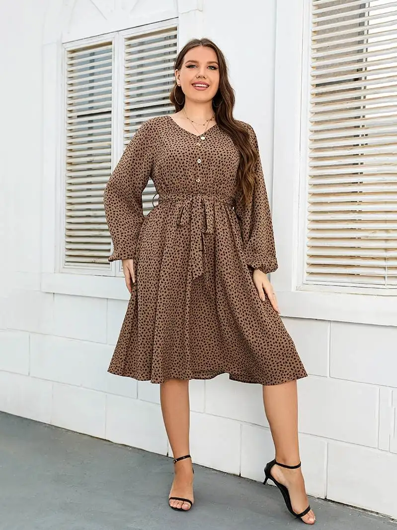 حجم كبير المرأة الدكتور عادية الخريف طويلة Sve ماكسي الدكتور تخفيف Sle ملابس نسائية كبيرة خريف شتاء Faion Dr #1