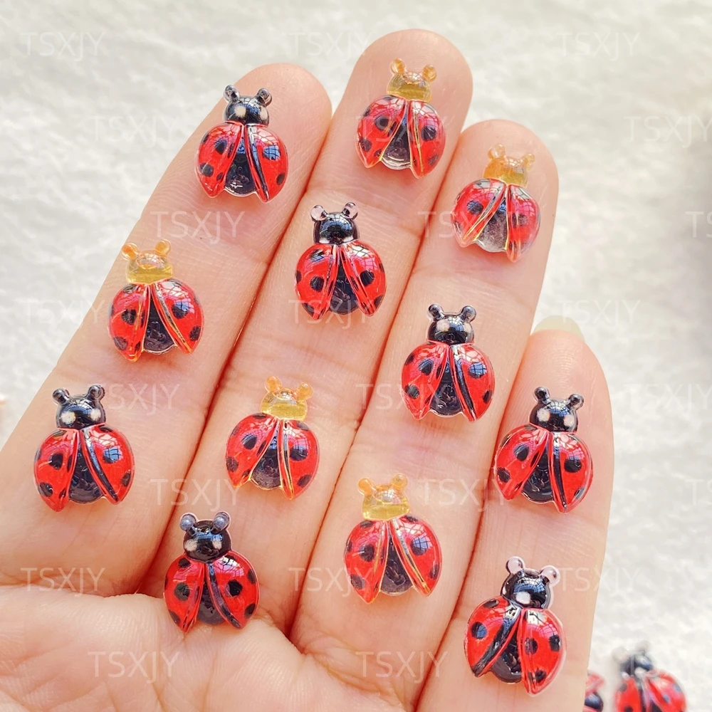 50Pcs Cute Cartoon Mini Cartoon insect, red beetle Nail Art Resin Designer Charms DIY Craft For Nail 3D Decorations Jewelry
