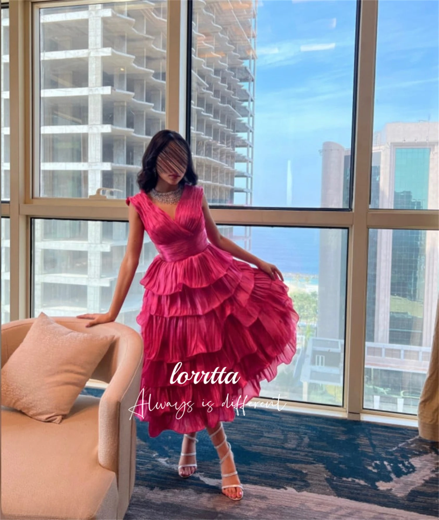 Lorrtta Rose Red Layered Party Dress Cocktail Evening Gown Wedding Guest Dresses for Women Prom Saudi Ball Gowns Customized