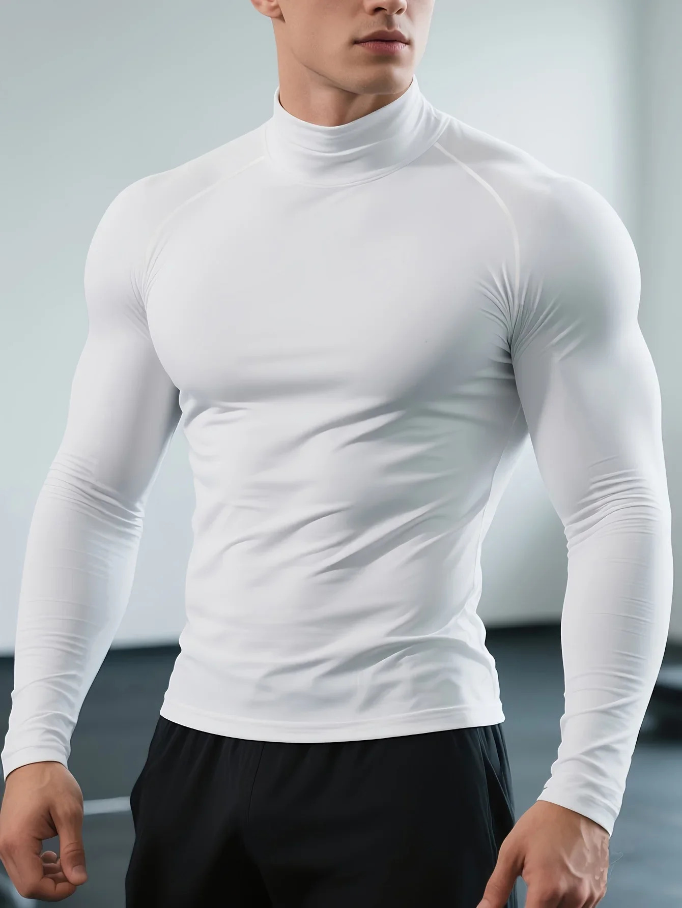 Men's fleece tight long-sleeved shirt, quick-drying and breathable, highly elastic and warm, making exercise more comfortable image 3