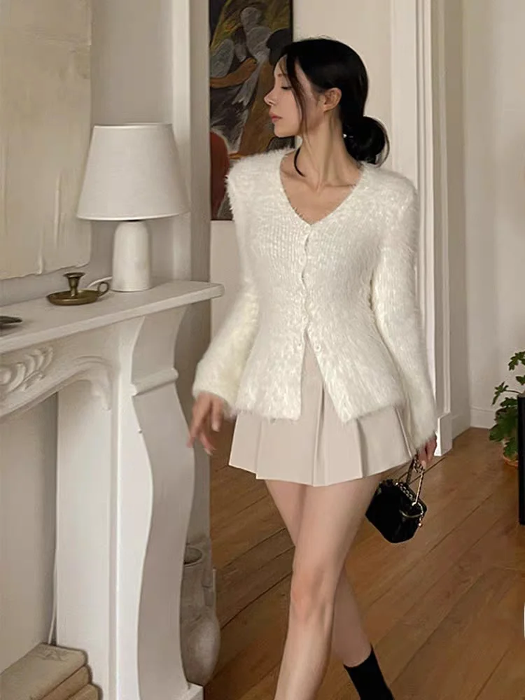 

Soft Cozy Women's Knitted Sweater Long Sve V-Ne Button-Up Plu Autumn Winter Korean Sle Comfortable Warm Faion Top