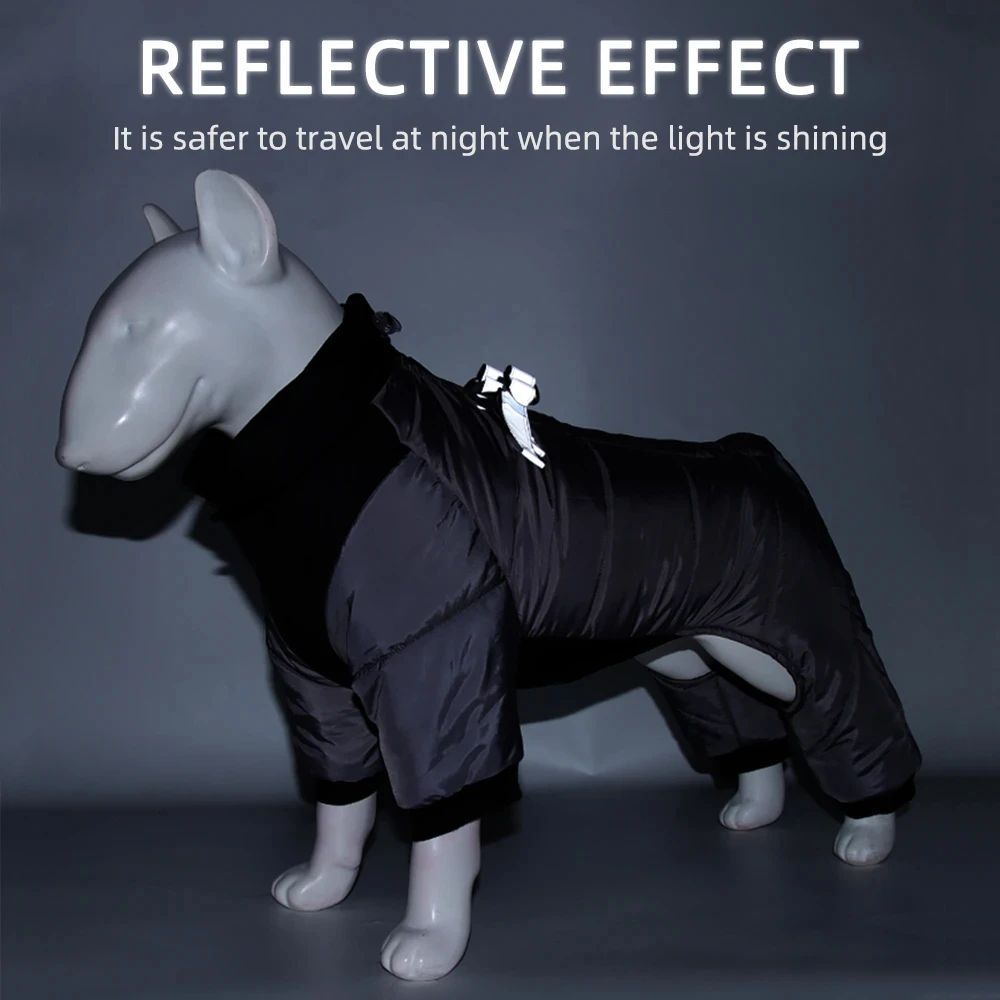 Winter Warm Dog Jacket Reflective Four Legged Clothes Outdoor Waterproof and Windproof Traction Harness Jumpsuit Chihuahua Coat