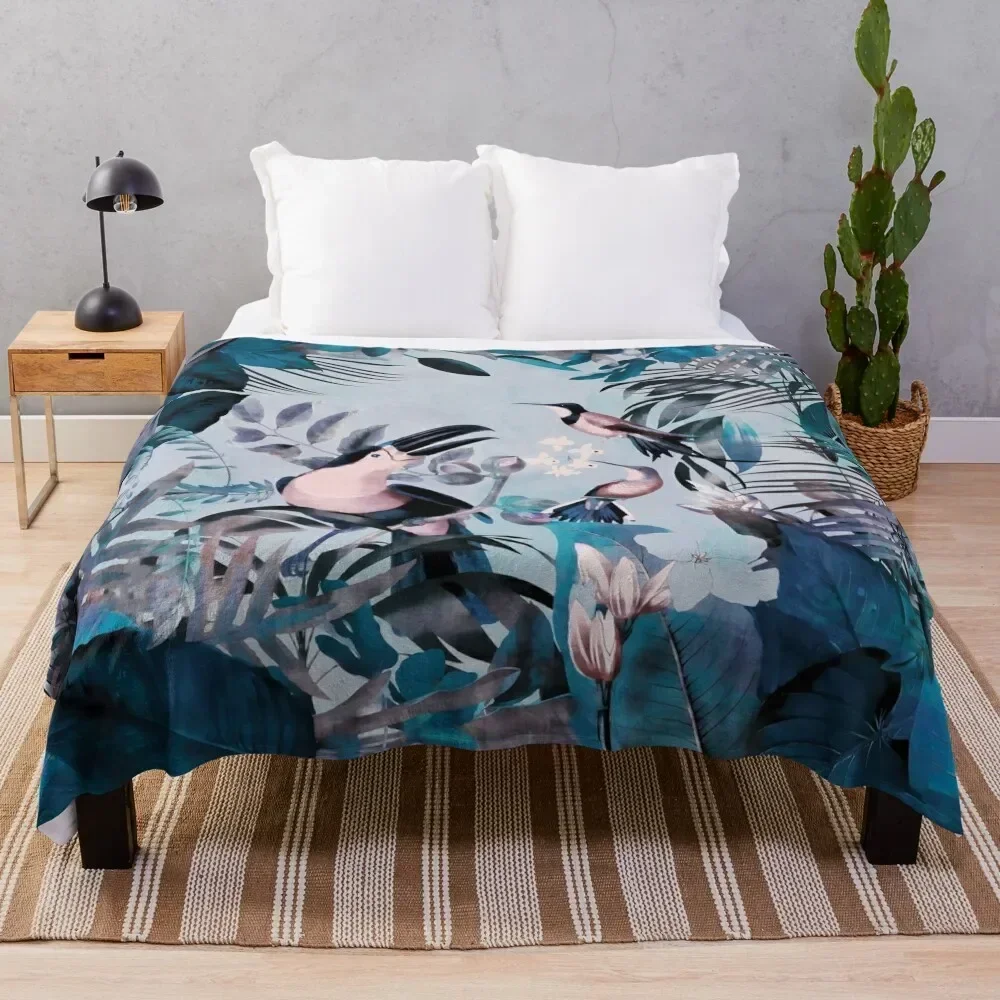 

Blue Birds Jungle Paradise Throw Blanket Decorative Beds cosplay anime halloween Tourist Blankets