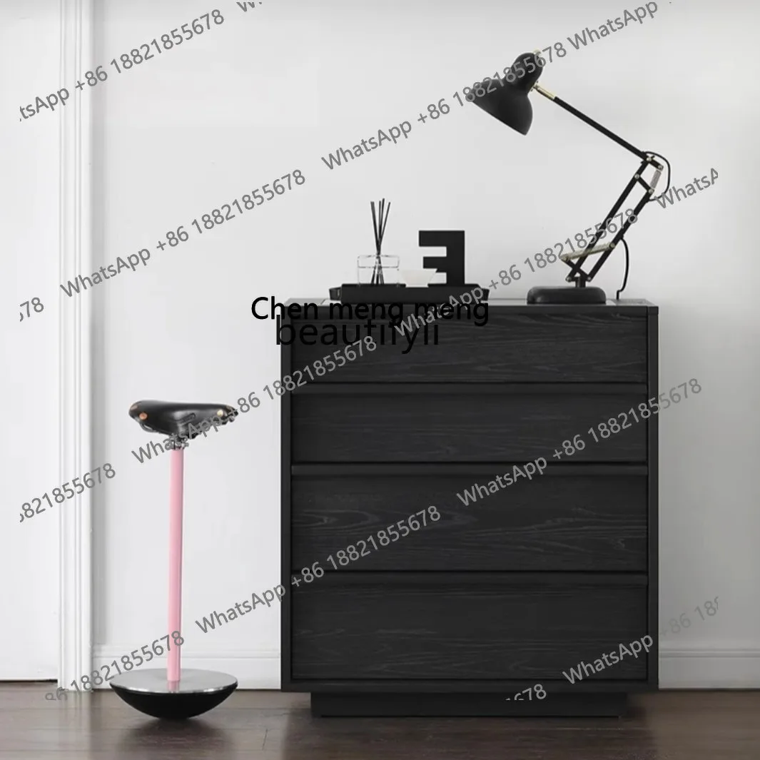 Nordic Solid Wood Four-Bucket Cabinet Storage Black Living Room Collection Storage Bedroom Simple Chest of Drawer