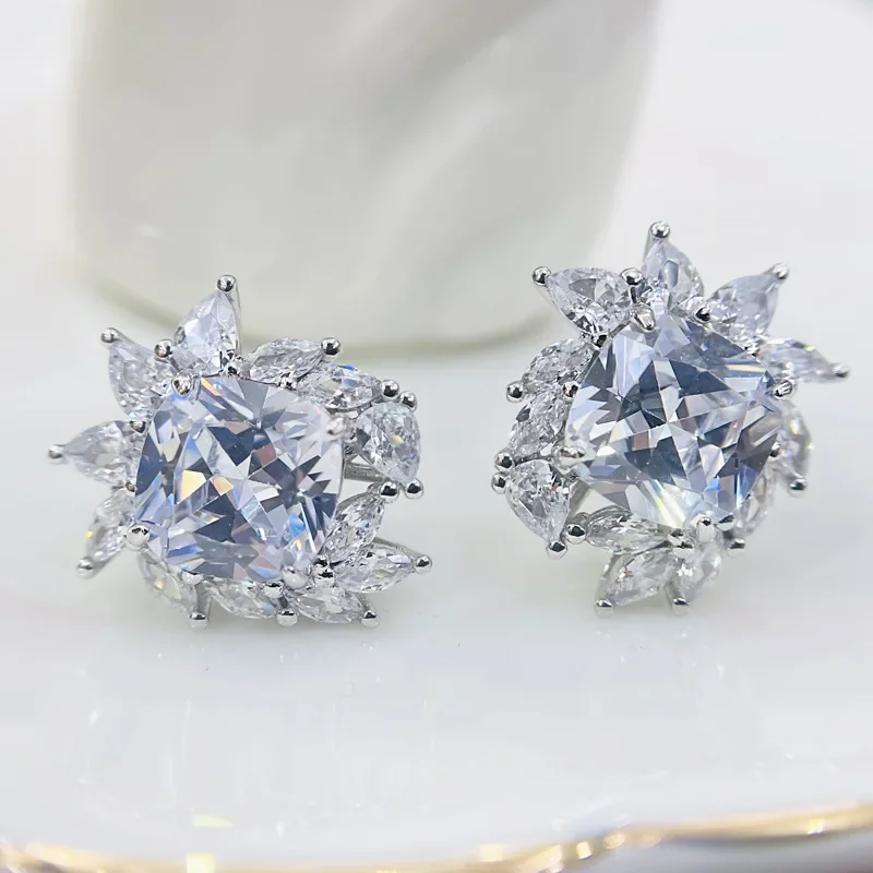 Marca de luxo 925 prata esterlina brinco diamante para mulher 3 quilates aaa + topázio brinco jóias orecchini aros mujer oreja