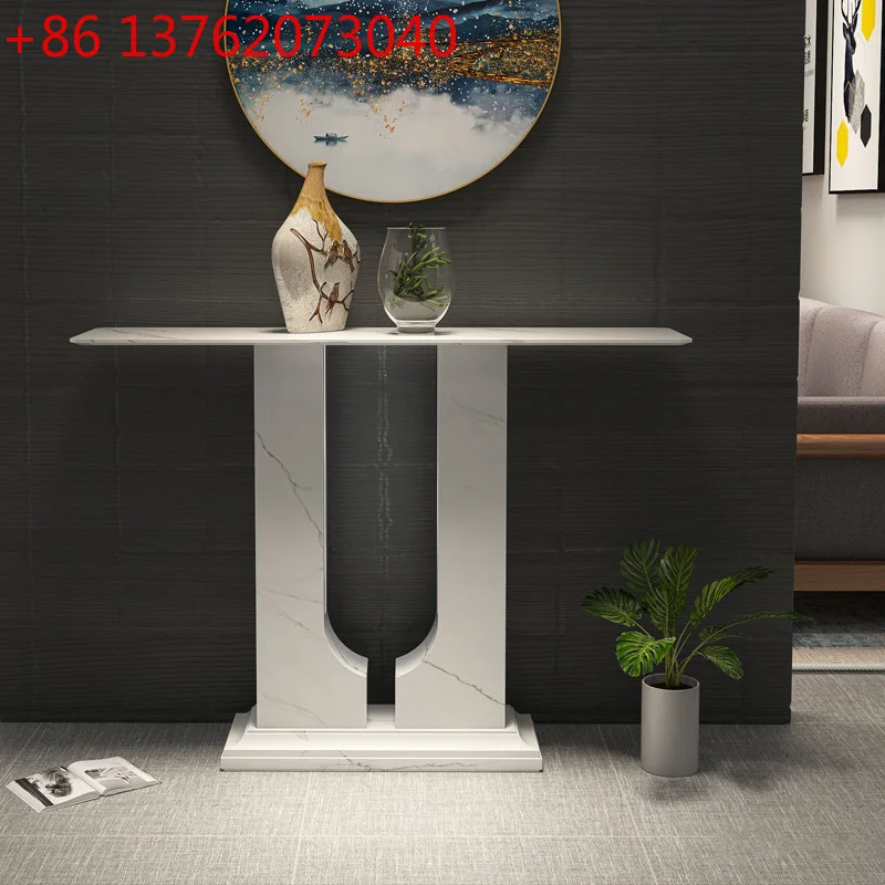 

Italian-style entrance cabinet Modern ultra-narrow strip desk New Chinese-style rock slab entrance table with lamp