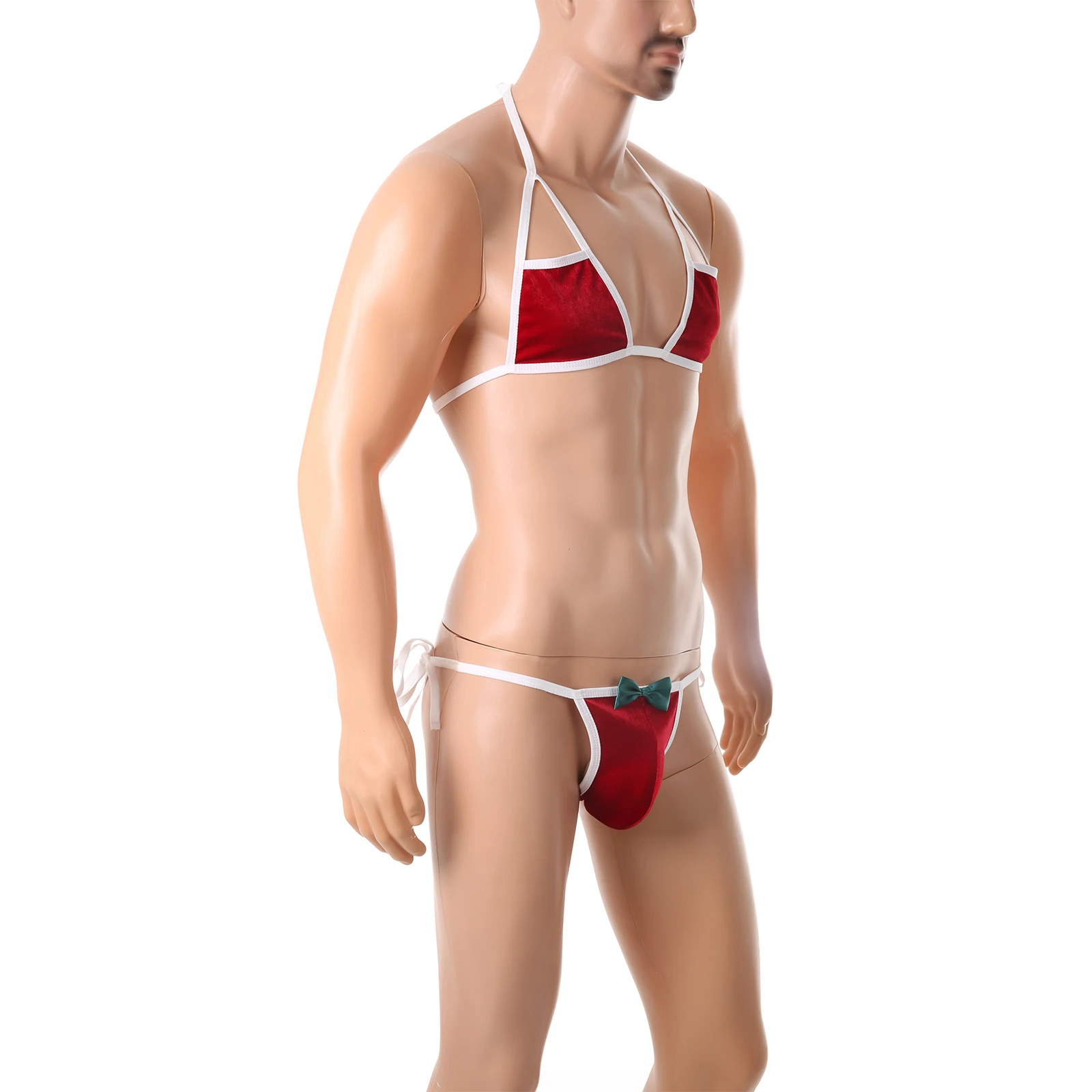 

Erotic Lingerie Men Bra Thong Set G String Crossdress Underwear Sissy Panties Christmas Funny Gift Spaghetti Bunny Tail Bikini