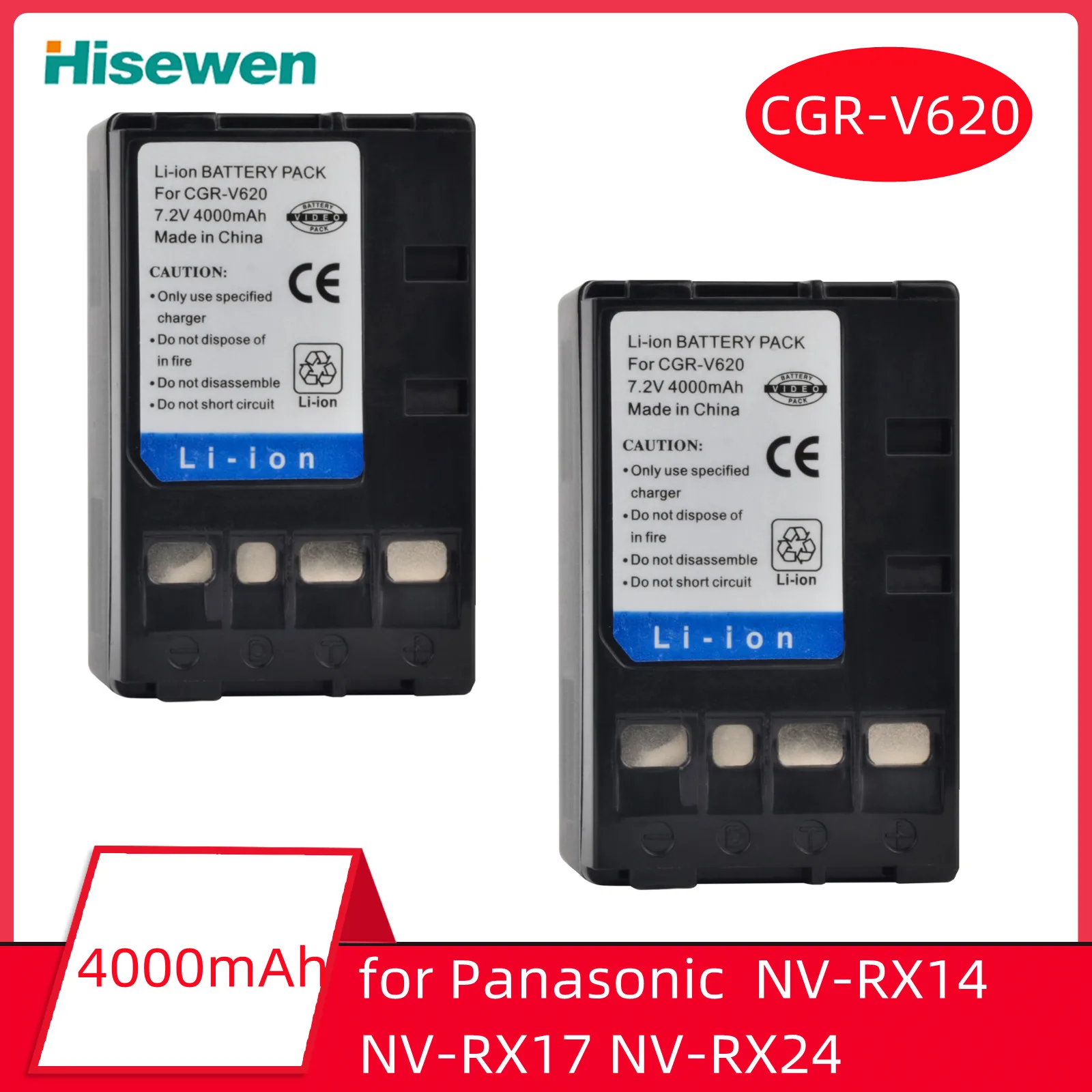 

4000mAh CGR-V620 CGRV620 CGR V620 Li-ion Battery for Panasonic CGR-V610 NV-RX14 NV-RX17 NV-RX18 NV-RX24 NV-VC