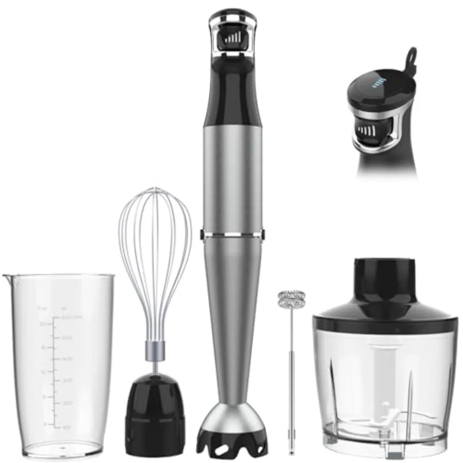 

Handheld Immersion Blender 1100W Corded Variable Speed with Chopper Whisk Frother for Soup Baby Food Smoothies Black