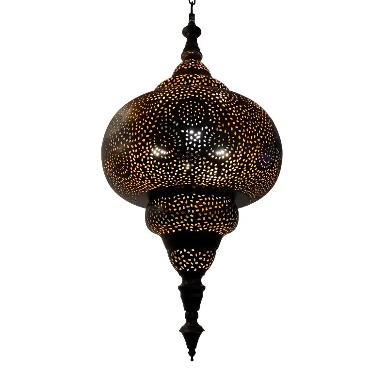

Middle Eastern Black Perforated Pendant Light Geometric Dot Lantern Lamp For Bedroom Hotel Decorative Warm Lighting 110-265V