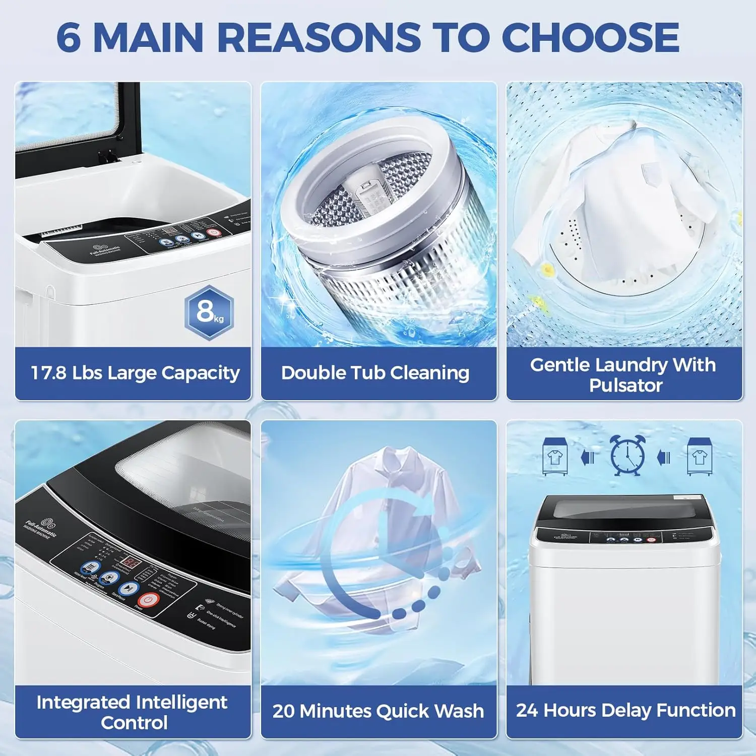 17.8Lbs Capacity Full-Automatic Portable  2.4Cu.ft Compact Washer and Dryer Combo for Apartment