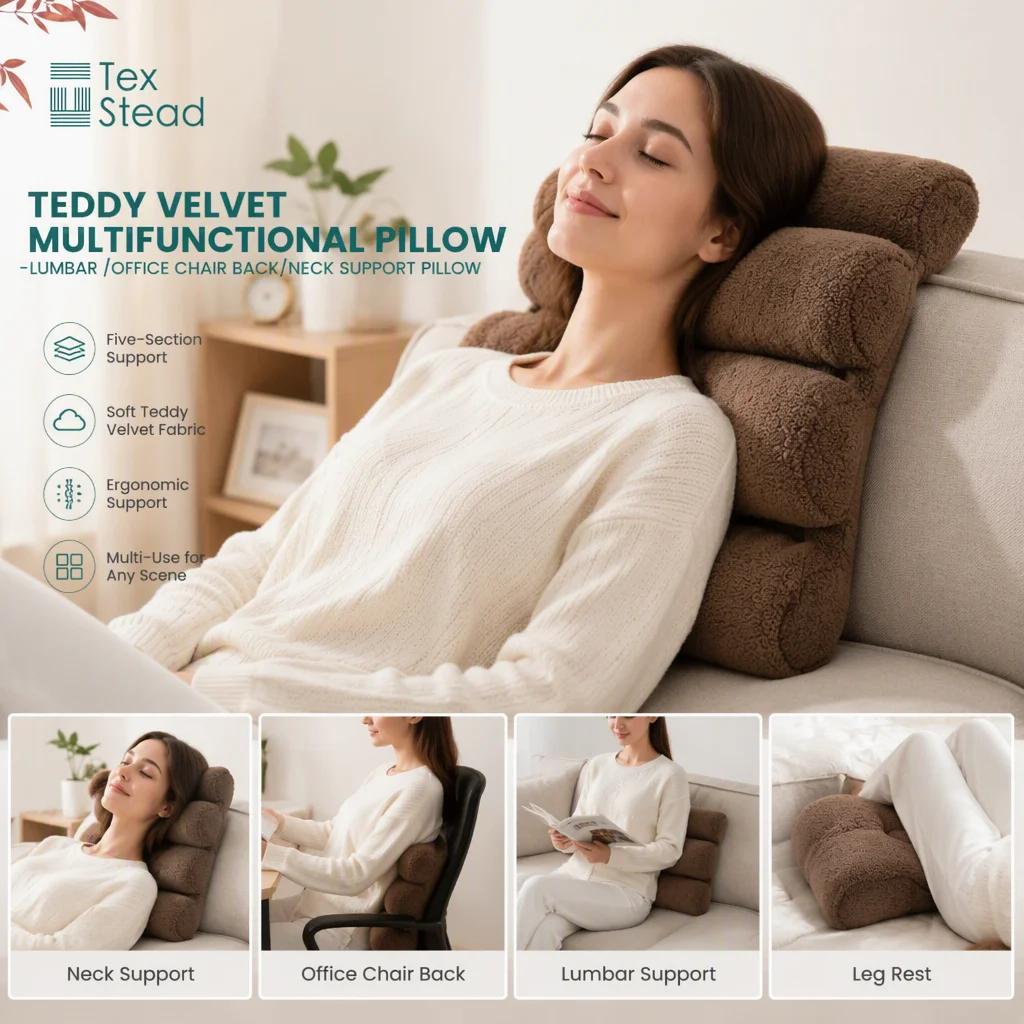 Teddy Plush 5-Section Massage Long Bolster, Soft Knitted Solid Body Cushion, Lumbar Support for Chair Couch