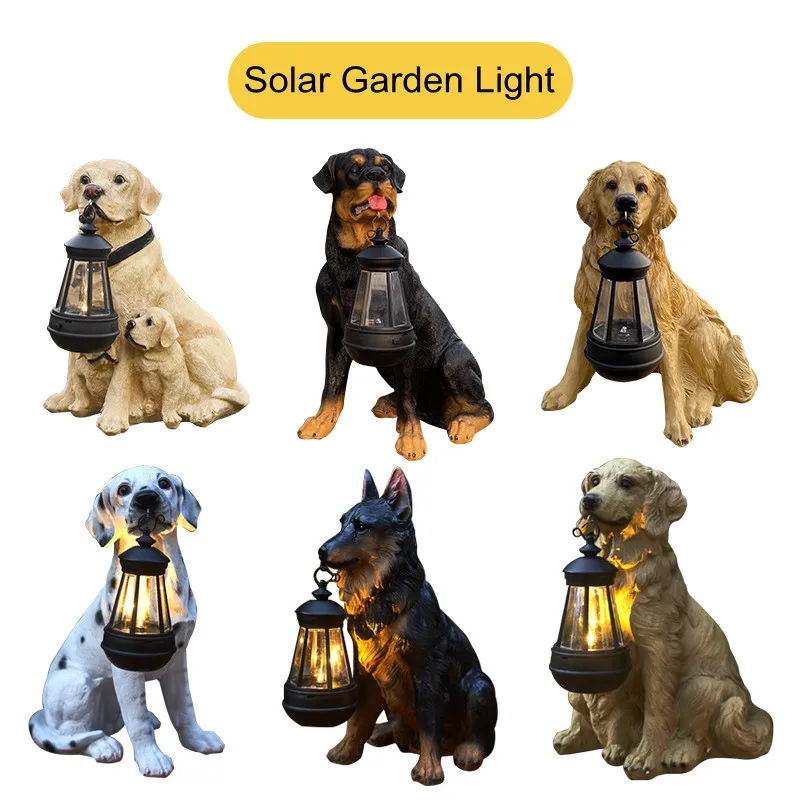 Solar Simulation Animal Light Outdoor Waterproof Resin Dog Statues Led Night Lights For Pathway Yard Garden Wildlife Decoration