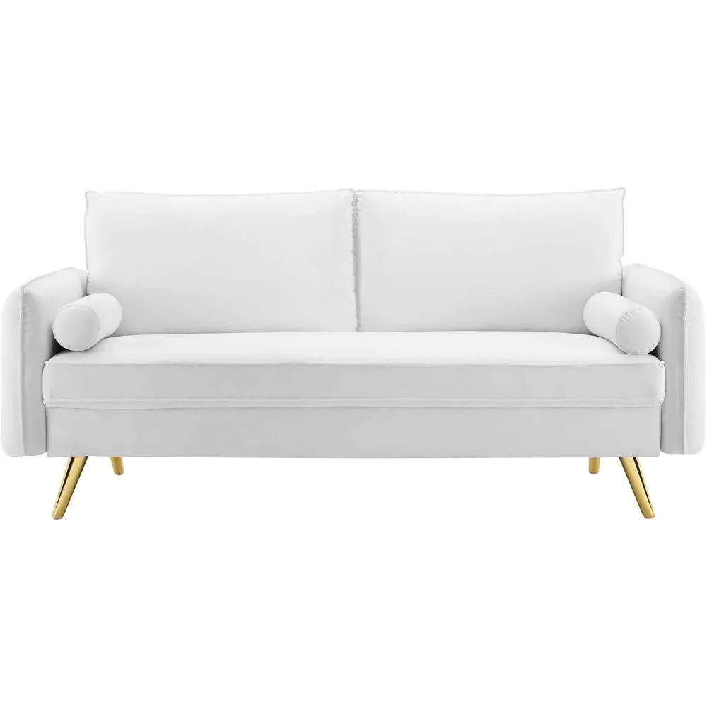 "sofá de desempenho de veludo branco, 32,5 polegadas de largura, 72 polegadas de comprimento, 33,5 polegadas de altura"