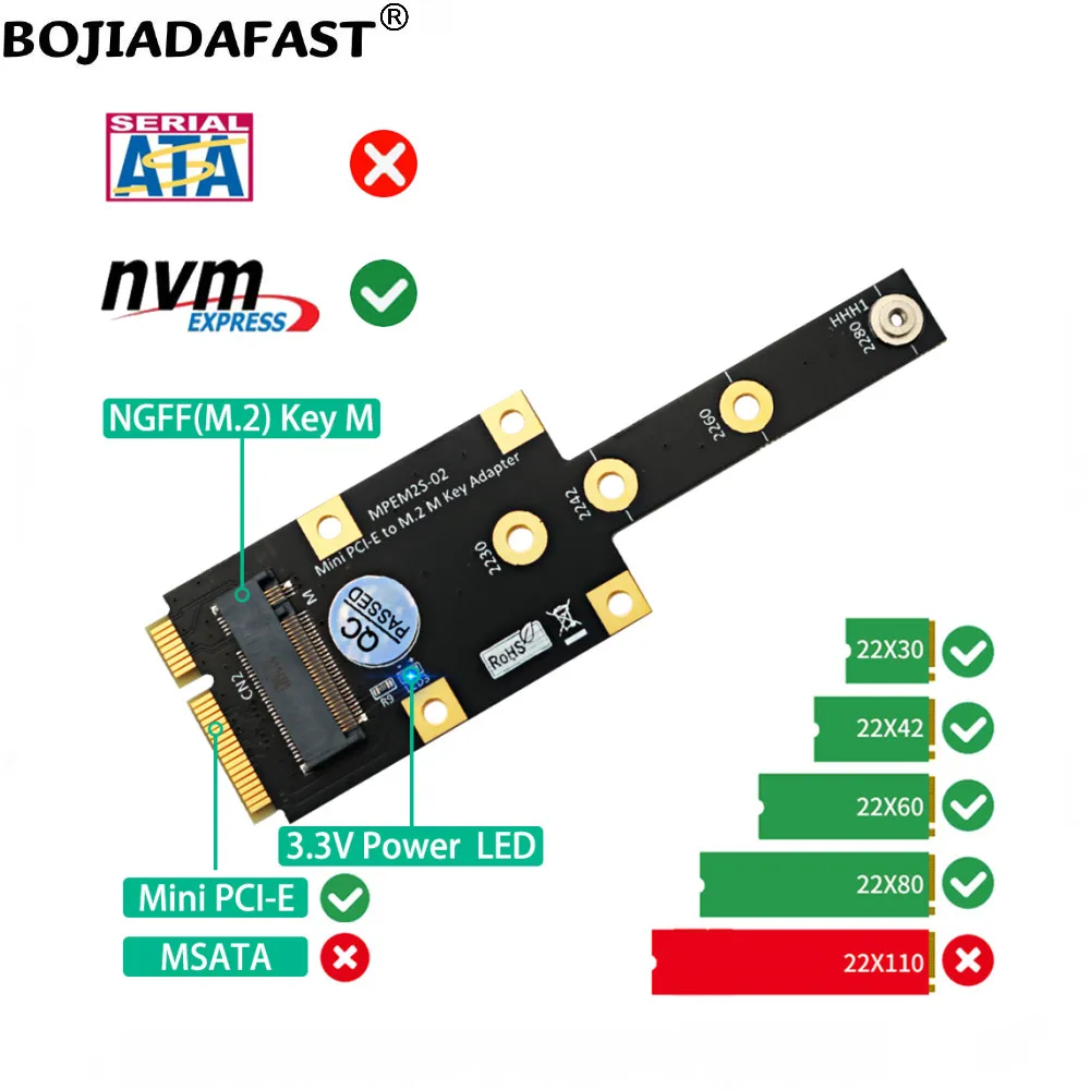 Mini PCI-E MPCIe Interface To NGFF M2 Key-M M.2 2242 2260 2280 NVME SSD Converter Adapter Card