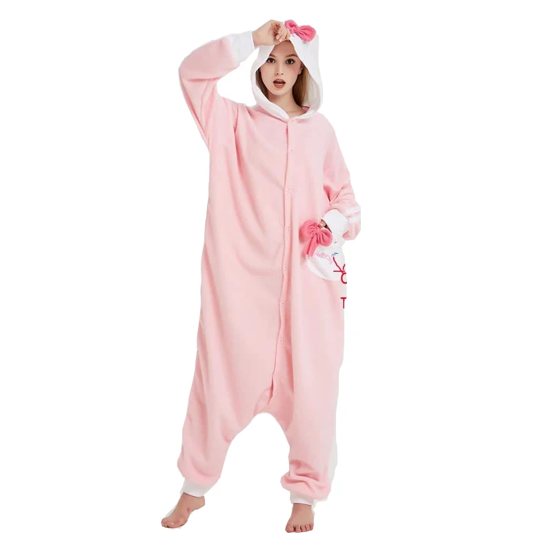 Hello Kitty Onesie Cartoon Cosplay Costume for Women Pajamas One-Piece Pijamas Halloween Kigurumi Christmas Full Body Clothes