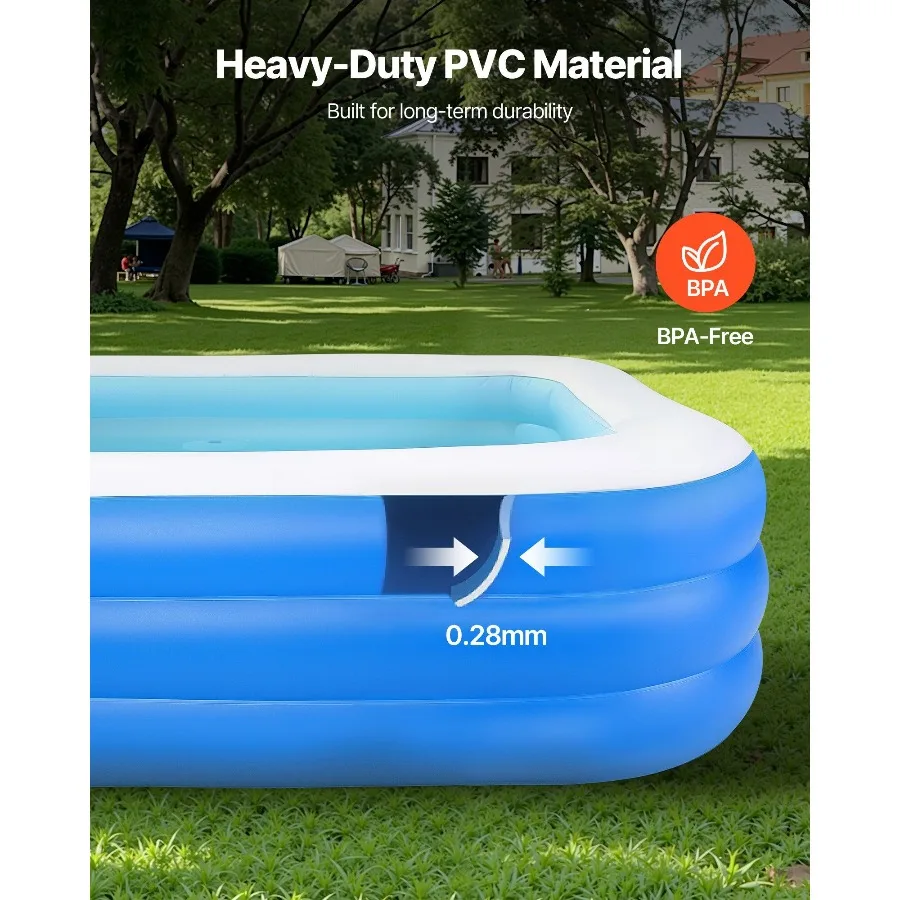 Inflatable Pool, 118 x 67 x 20 inch Large Inflatable Swimming Pool, Family Large Swimming Pools with Repair Patches, Blow Up