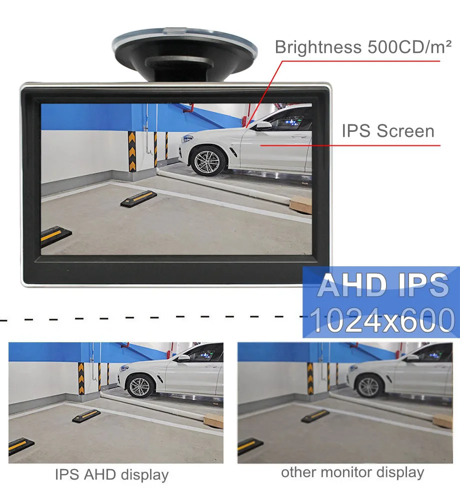 DIYKIT 5inch IPS AHD Rear View Car Monitor Backup Screen with Suction Cup Bracket for MPV SUV Horse Lorry Parking Car Camera