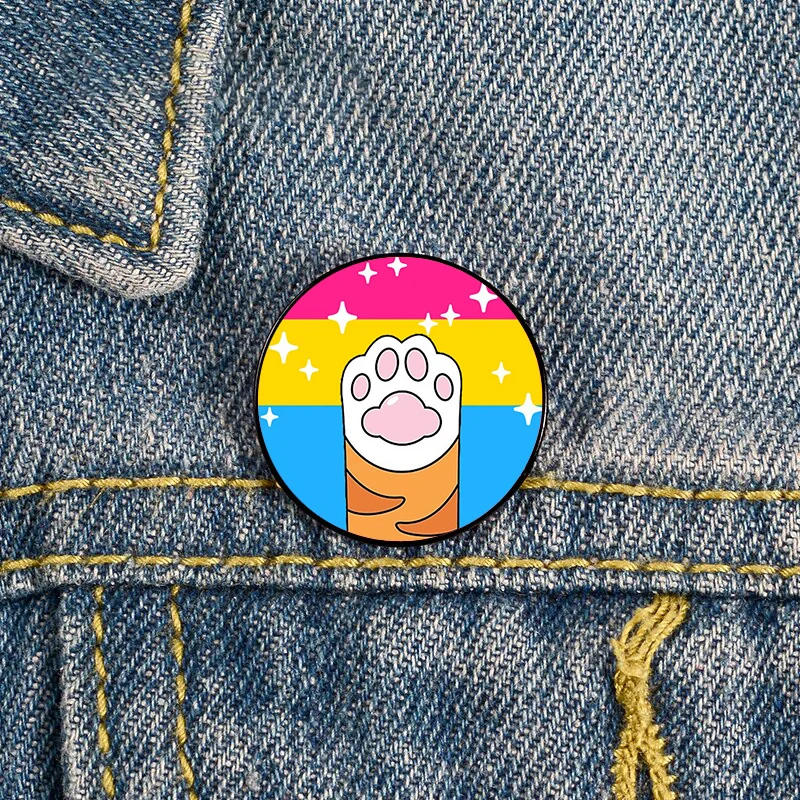 LGBT  Pansexual Pride Cat's paw Pin Custom Brooches Shirt Lapel tote Bag backpacks Badge Cartoon gift brooches pins for women