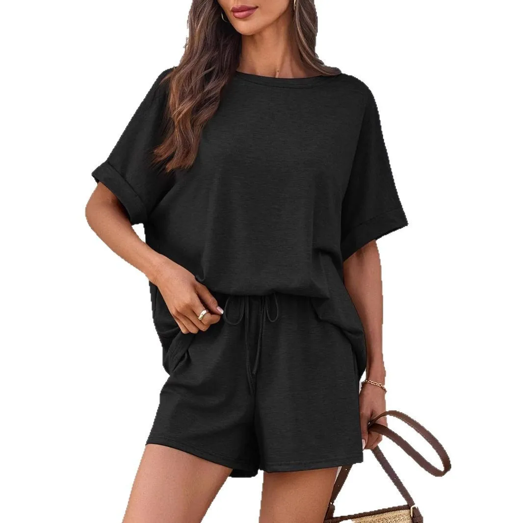 2025 Amazon Independent Station Summer Bat Short Sleeve T-Shirt Drawstring Shorts Casual Sports Suit cw1430