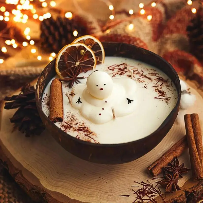 Snowman Scented Candle Christmas Candle In A Coir Lemon Scent Atmosphere Candle Soy Wax For Winter Holiday Home Decoration