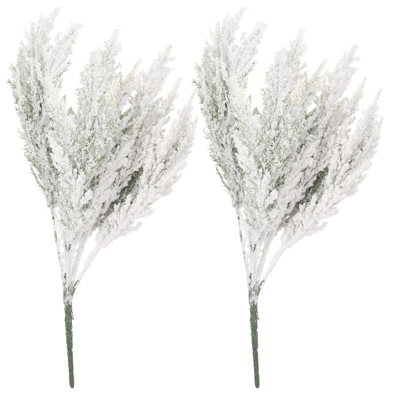 2Pcs Artificial Pine Stems Realistic Snowy Cedar Branches for Xmas Wreath Garland Holiday Decor Home Decoration Party Supplies