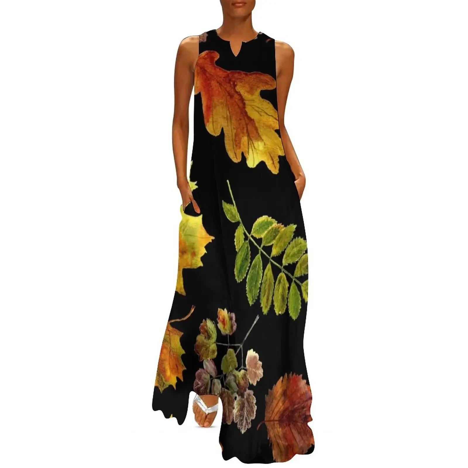 

Hello autumn fall leaves pattern Long Dress Women's clothing Women dresses summer purple dress dress for women summer