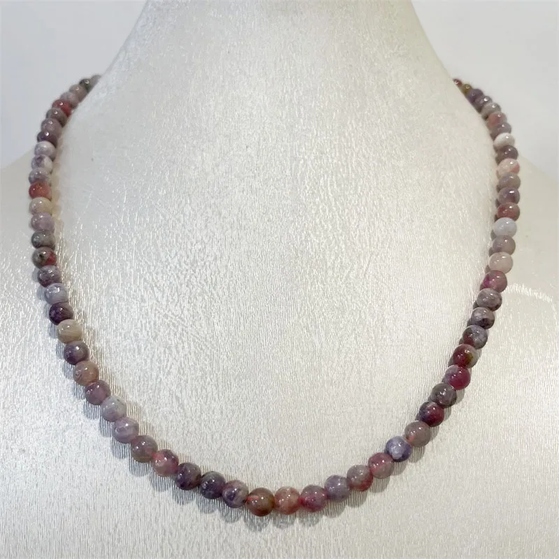 Natural Gemstone 6MM Undyed Pink Red Rubellite Stone Necklace Stainless Steel Chain for Women Jewelry Buckle Chocker view 4