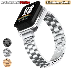 Stainless Steel Straps For Xiaomi Mi band 9 Active Solid three-bead Metal Band Bracelet For Mi Band 9 Active Belt Accessories