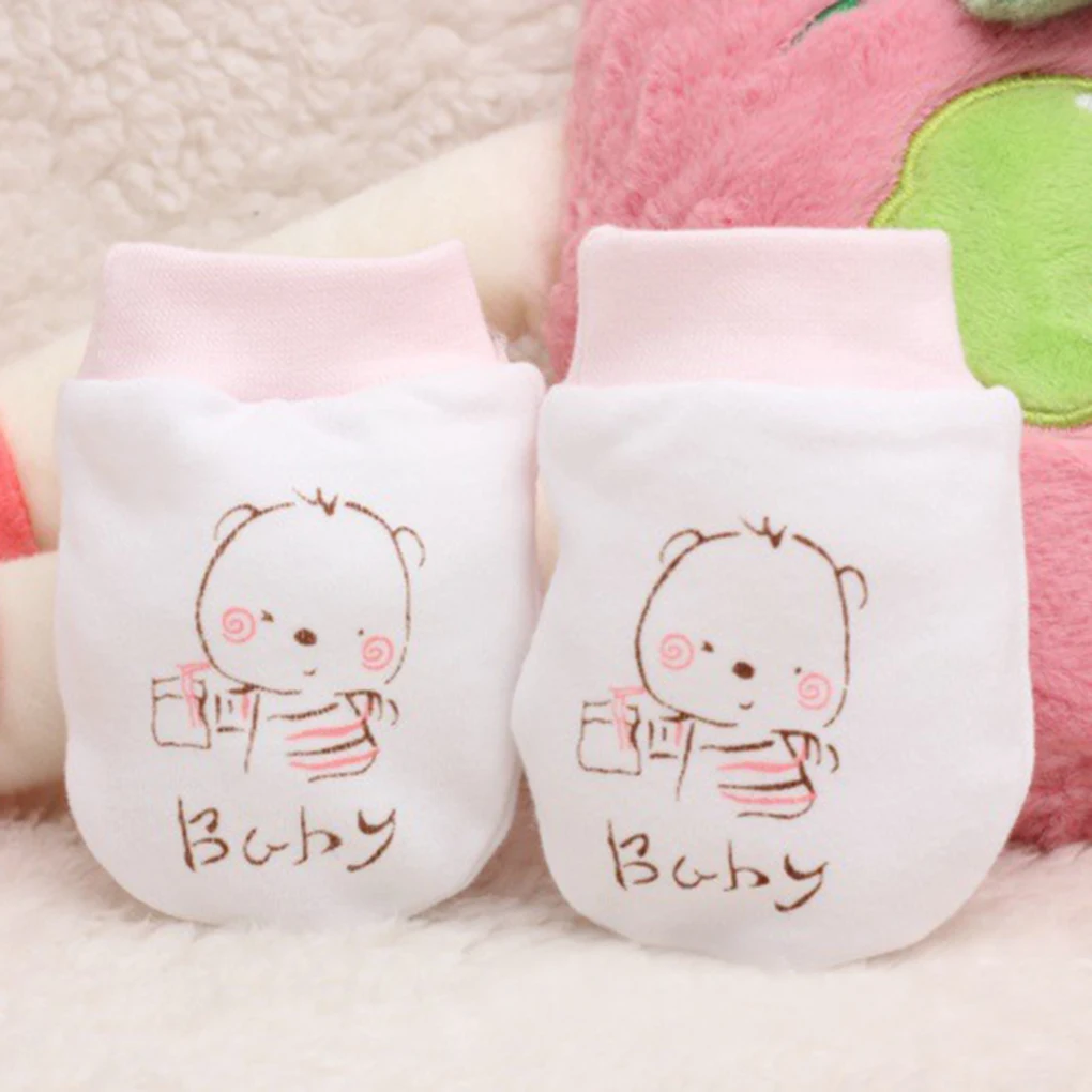 1 Pair Combed Cotton Cartoon Baby Boys Girls Anti Scratch Mittens Newborn No Scratch Gloves