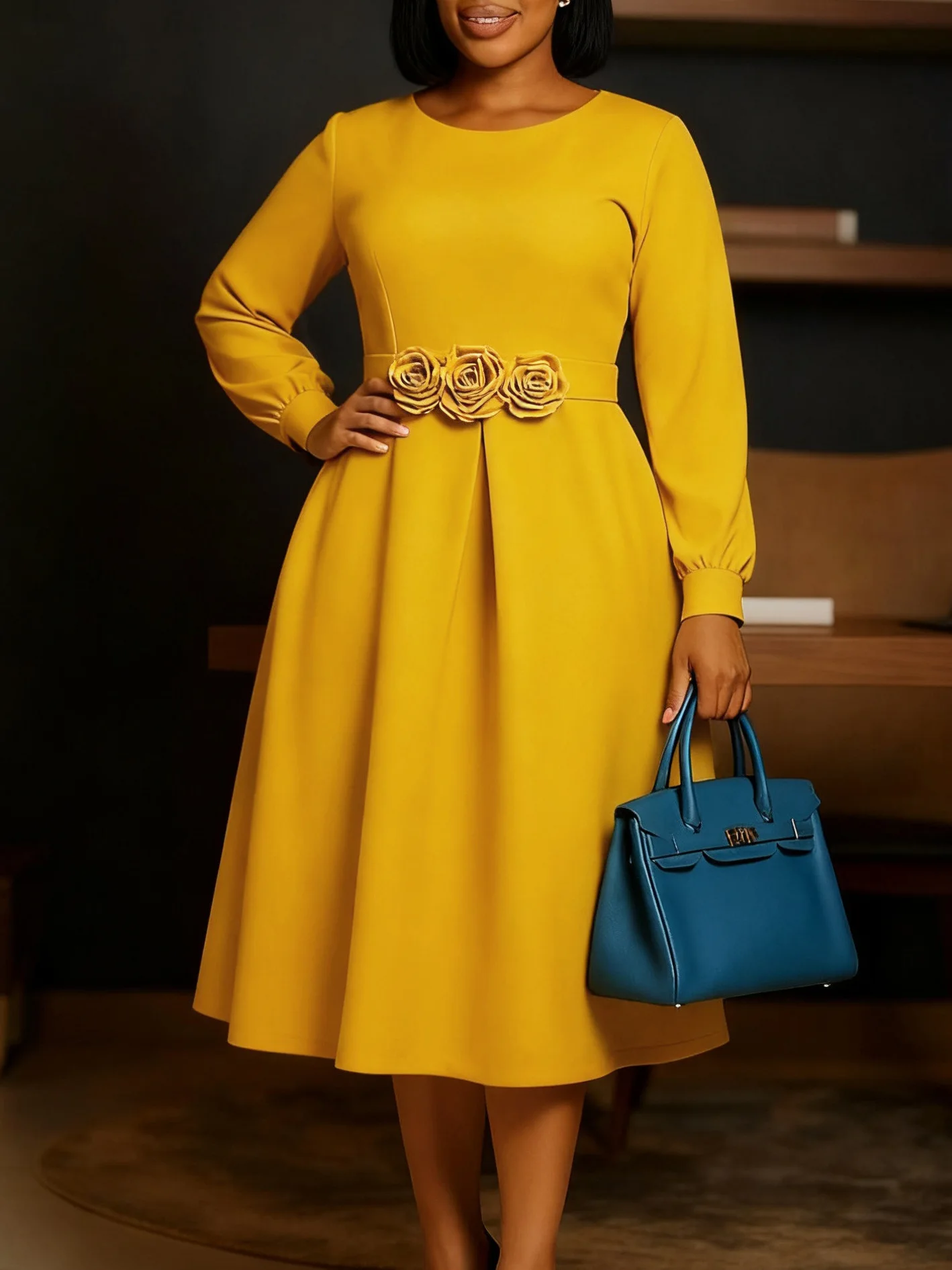 

Dashiki African Dresses for Women 2026 Autumn African Long Sleeve O-neck Polyester Midi A-line Dresses Africa Clothing Outfits