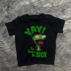 Vintage Women's Y2K Clothing Gothic Emo Girl Cut Top Street Wear Punk Elf Print Aesthetic Cute Garbage Crop Top T-shirt