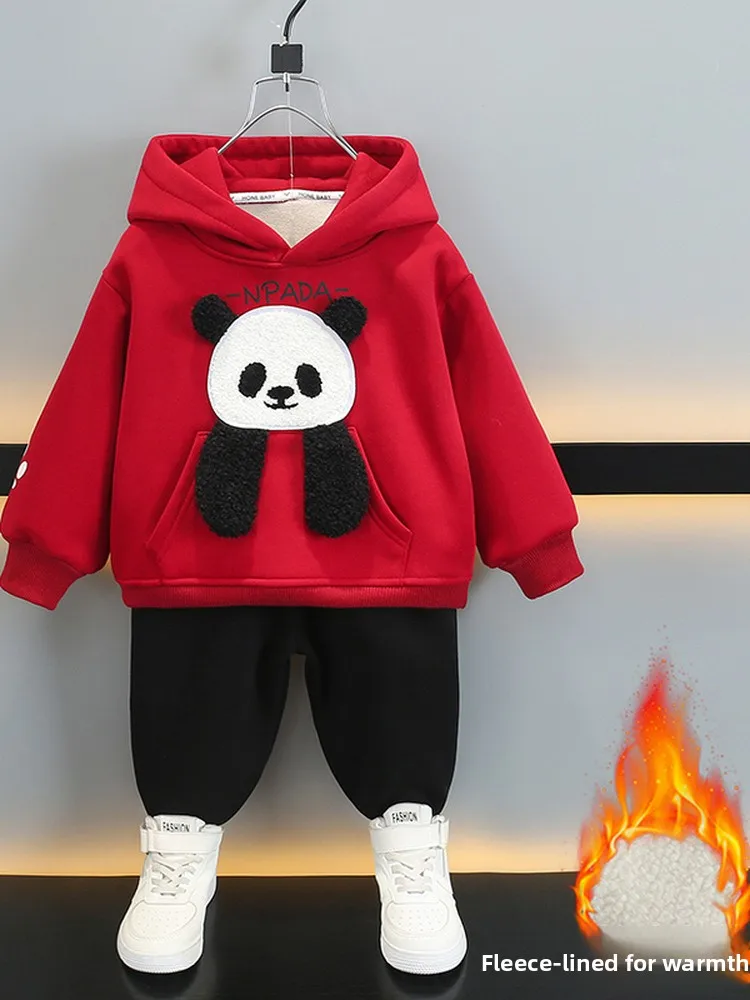 

Красный комплект с капюшоном для мальчиков, модная осенне-зимняя одежда, длинные хлопковые штаны све для подростков, китайский бренд