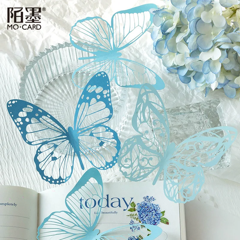 

6 PCS Wall Sticker 3D Simulation Paper Butterfly Series Hollowed Out Butterfly Lace Handmade Tent Decoration 3D Stickers