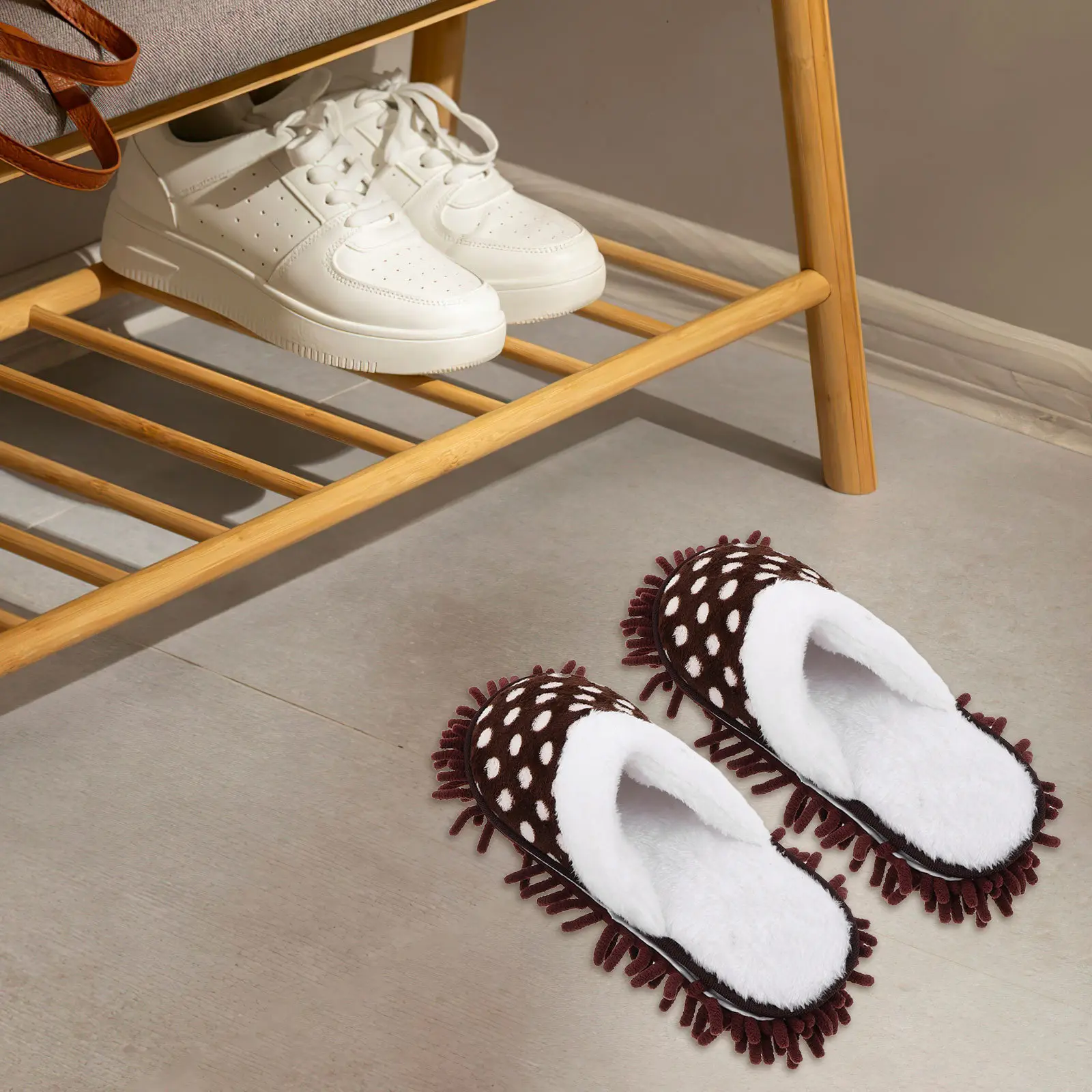 1Pair Floor Cleaning Slippers with Detachable Chenille Mop Soles Washable Warm Thick Sole for Hardwood Tiles Effortless Home