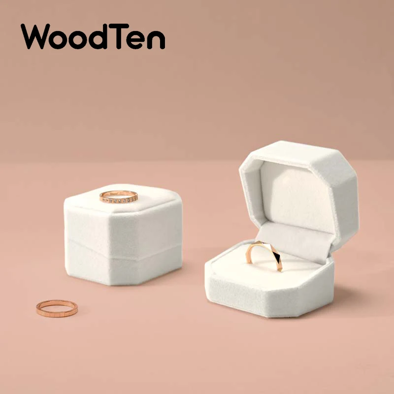 

WoodTen Velvet Jewelry Box Organizer Box for Earring Ring Pendant Necklace Bracelet Storage Gift Box New Octagonal Packaging Box