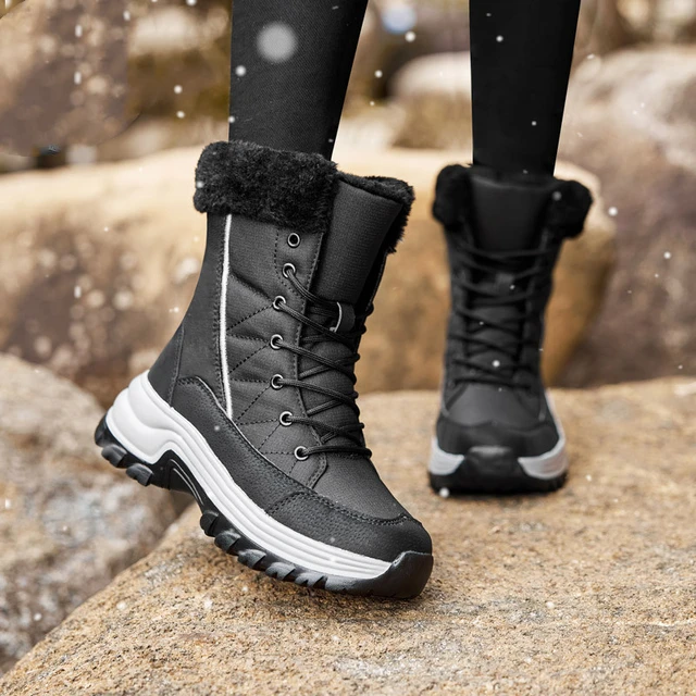 Winter Women s Snow Boots Lace up Mid calf Boots Female Outdoor Super Warm Boots Women Waterproof Cotton Shoes Plus Size 36 42 AliExpress