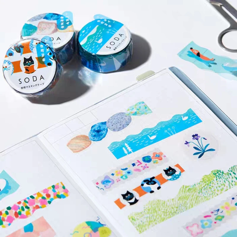 Japan Kingjim SODA Series Masking Tape Hand-account Tape Color Transparent PET Decorative Small Pattern Creative Art Stickers