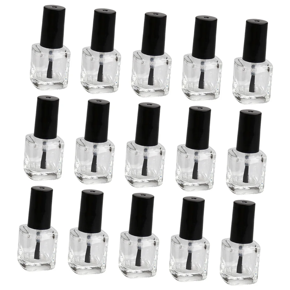 

15Pcs Nail Polish Bottles Transparent Glass Empty Containers with Brush Black DIY Chic Mini Bottle for Repackaging Liquid