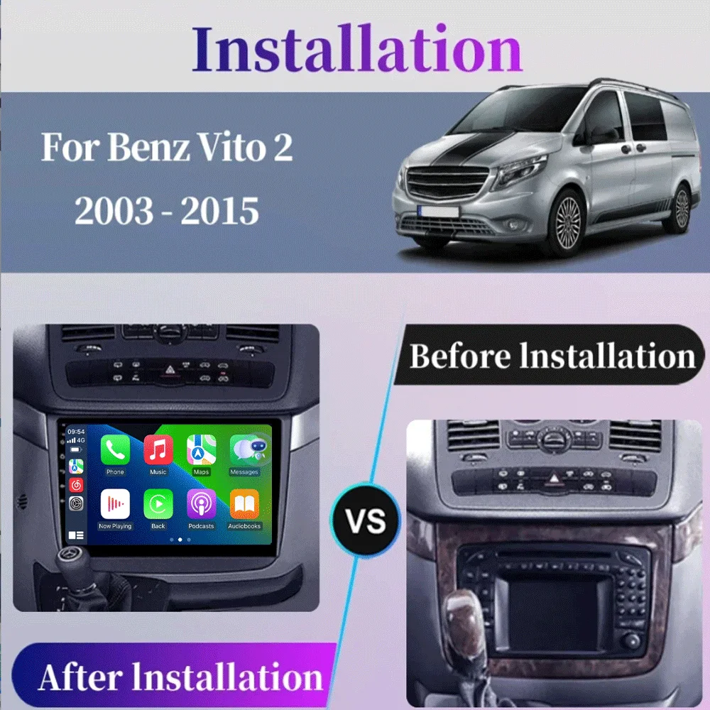 Android15 لمرسيدس بنز فيتو 2 W639 فيانو 2 W639 2003 - 2015 مشغل فيديو راديو السيارة الوسائط المتعددة نظام تحديد المواقع والملاحة DSP ستيريو السيارات